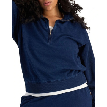 Bonds Denim Wash Half Zip Pullover in Sea Blue Denim casual half zip sweatshirt