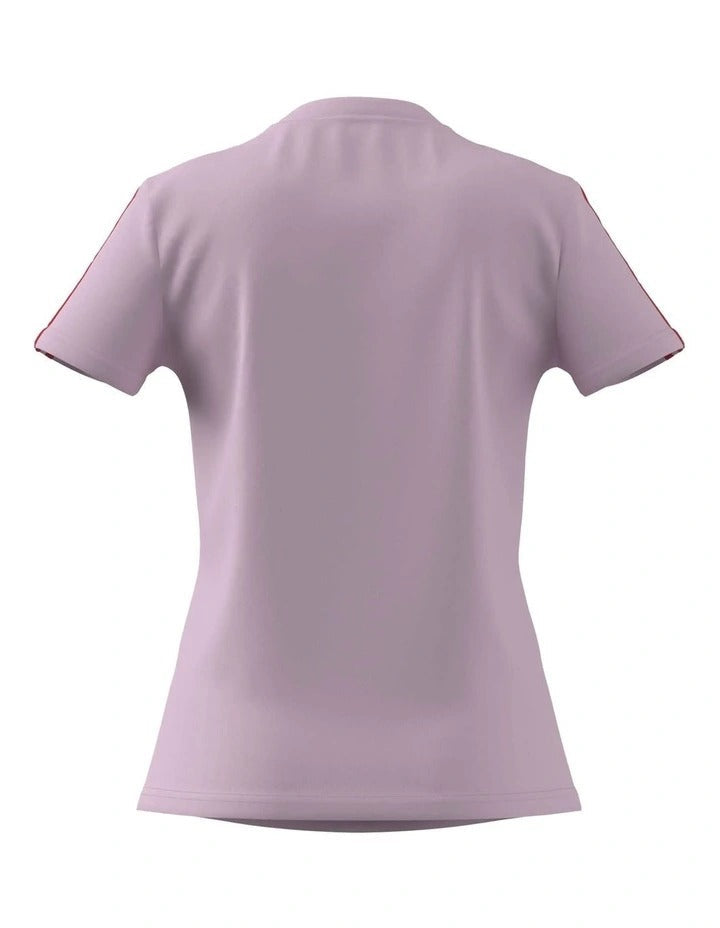 Light purple t-shirt with red stripes on sleeves and Adidas logo on a white background