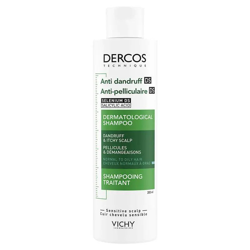 Dercos Anti-Dandruff DS Shampoo 200ml for normal to oily hair, reducing flakes and soothing scalp